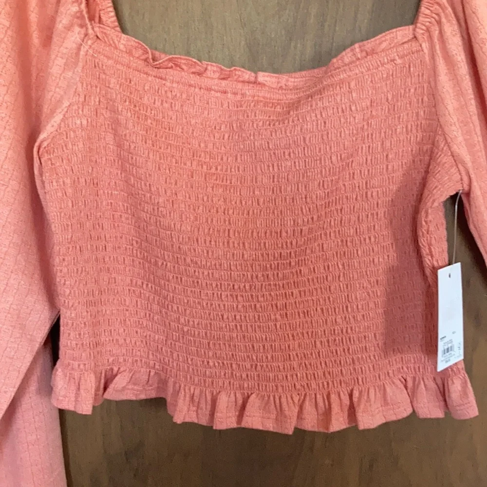 SO top blush crepe long sleeve smocked top boho cottagecore casual L jrs - Picture 4 of 16